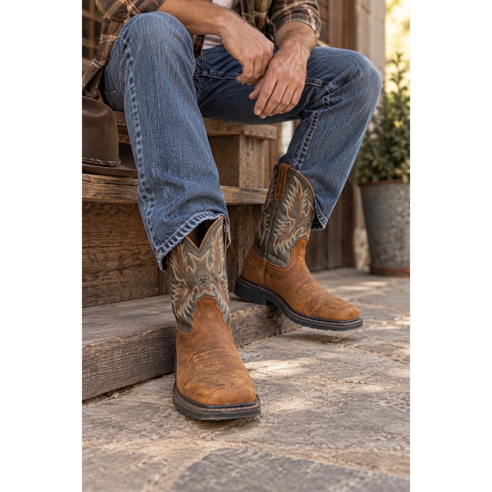 Ariat Hybrid Ranchwork Men's 10.5 Wide Steel Toe Waterproof Cowboy Work Boots